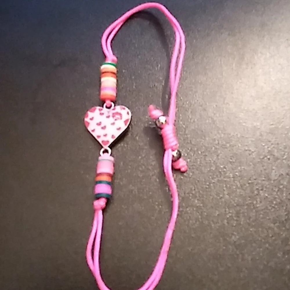 BBTO Gorgeous Heart Bracelet w Pink Cording up to 10 inches